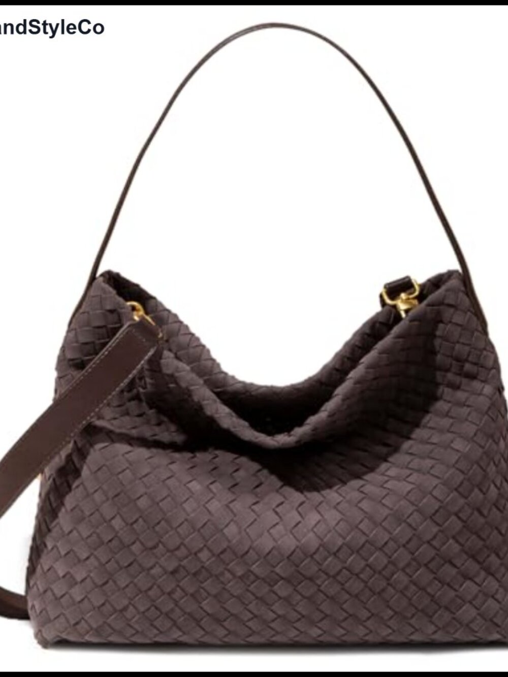 Woven Faux Suede Hobo Shoulder Bag Slouchy Crossbody Purse Handbag